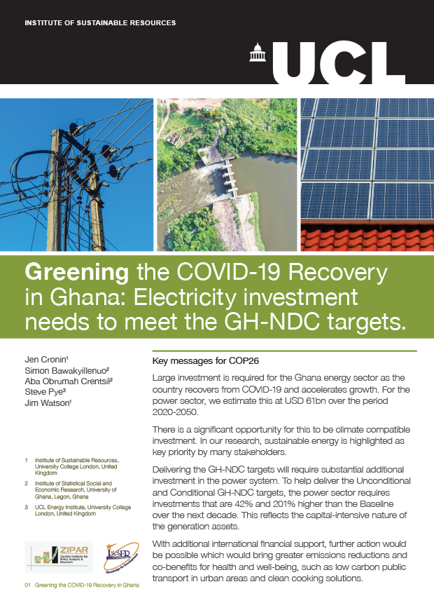 Greening the COVID-19 Recovery in Ghana: Electricity investment needs to meet the GH-NDC targets