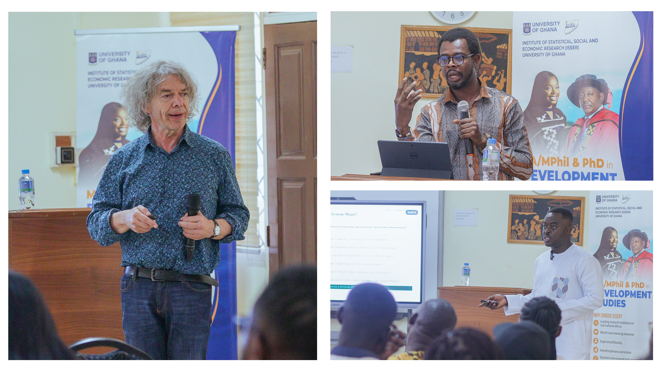 Prof. Robert Lensink, Prof. Yegandi Imhotep Paul Alagidede and Mr Emmanuel Ansah-Amprofi, Founder and CEO of AgriOne Technologies Limited, address their respective seminars.