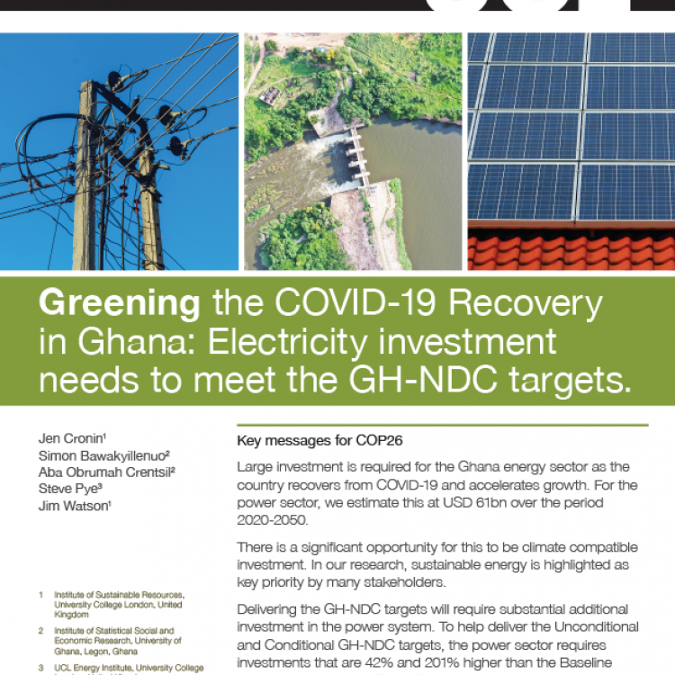 Greening the COVID-19 Recovery in Ghana: Electricity investment needs to meet the GH-NDC targets