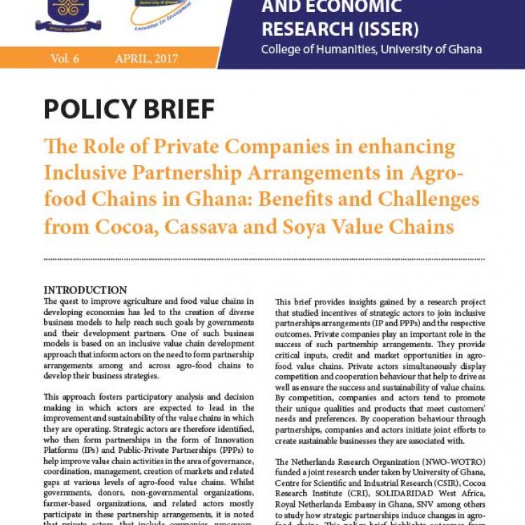 The Role of Private Companies in enhancing Inclusive Partnership Arrangements in Agrofood Chains in Ghana: Benefits and Challenges from Cocoa, Cassava and Soya Value Chains